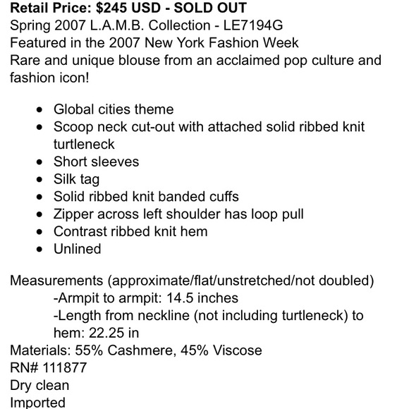 Gwen Stefani LAMB Runway turtleneck cashmere top - Picture 2 of 8